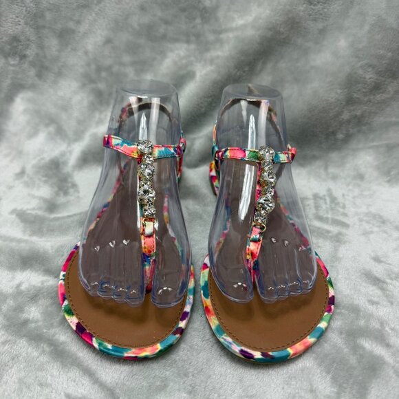 Womens Wild Pair Multicolor Jeweled‎ T-Strap Sandals Size 7 Made In China - Picture 2 of 12